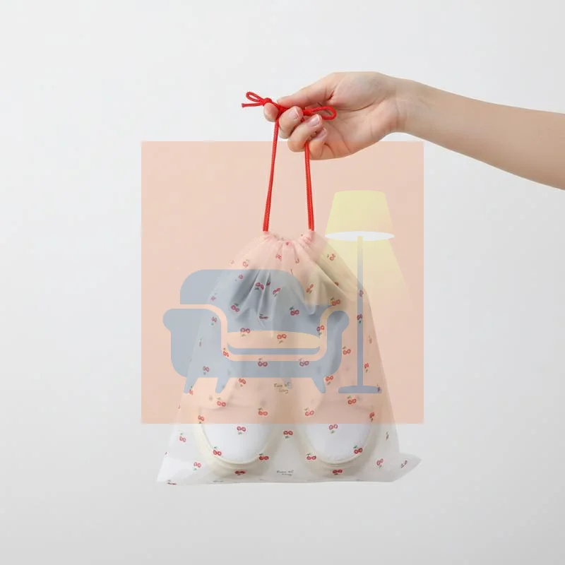 10Pcs Cherry Printed Transparent Drawstring Bags Waterproof Dust-proof Travel Shoe Clothes Organizer