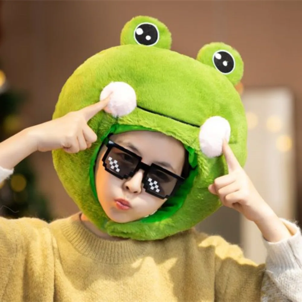 

Big Frog Eyes Frog Plush Hat Plush Material Funny Cartoon Headgear Cap Green Novelty Frog Headgear Cosplay Costume