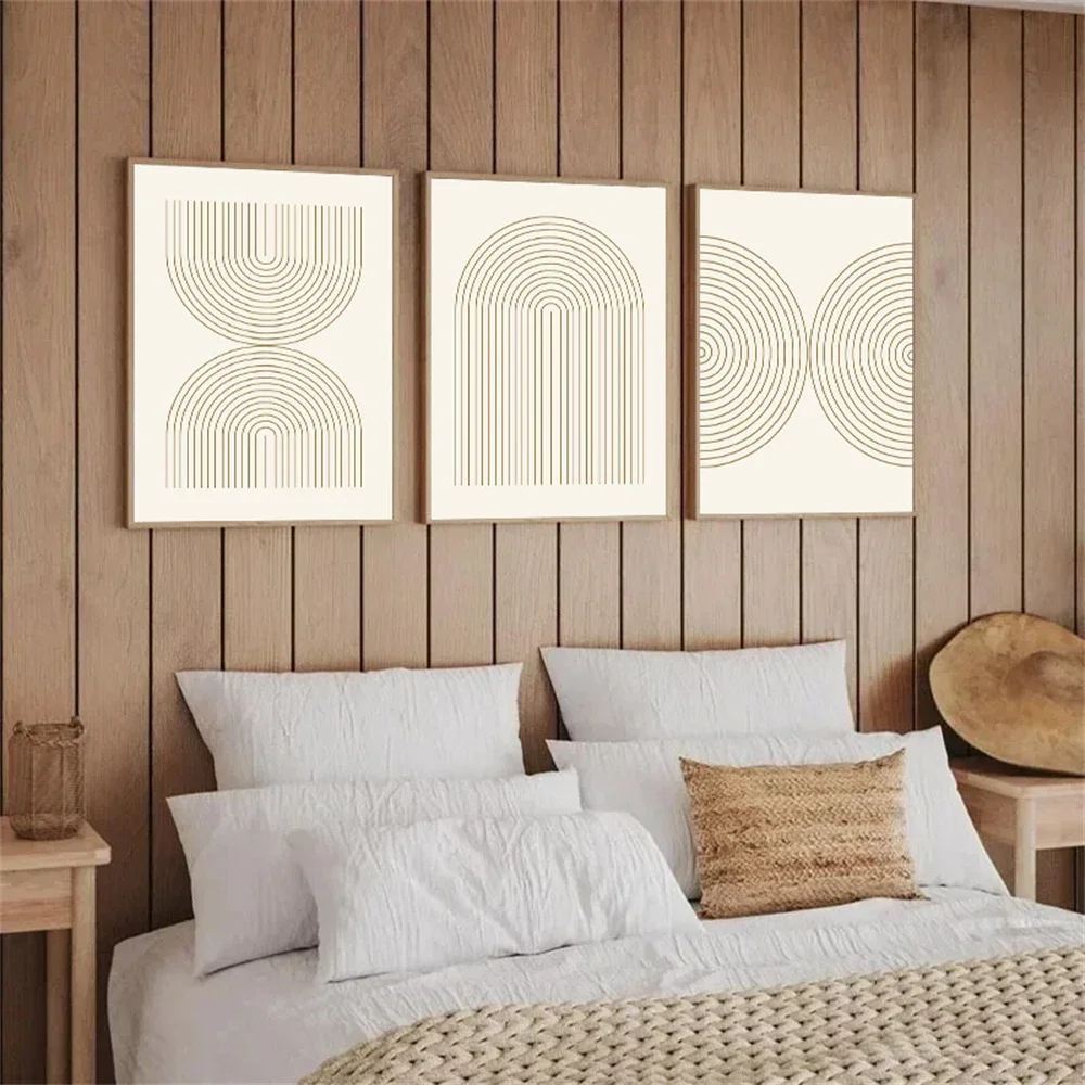 

Beige Rainbow Geometric Line Abstract Boho Wall Art Canvas Painting Modern Poster Nordic Wall Pictures Living Room Home Decor