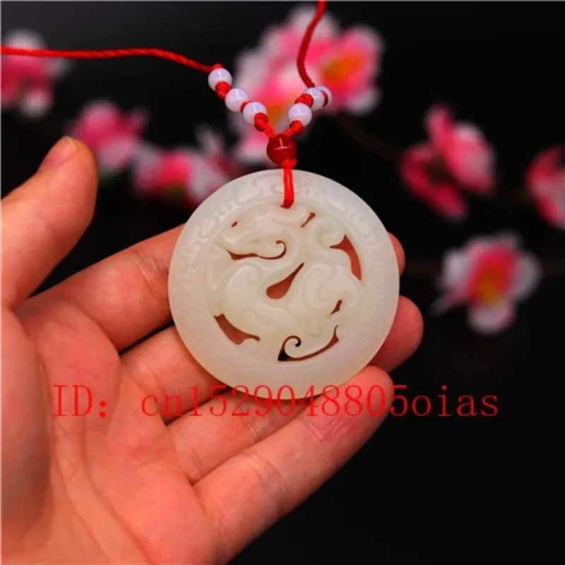 Natuurlijke Witte Chinese Jade Draak Hanger Ketting Charm Sieraden Dubbelzijdig Gesneden Amulet Mode Cadeaus Voor Haar