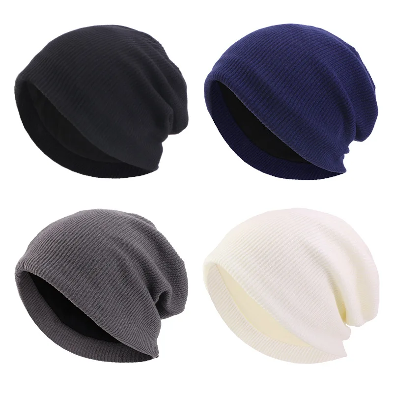 

Autumn and winter fine yarn knitted double-layer thick warm bonnet skullies beanies