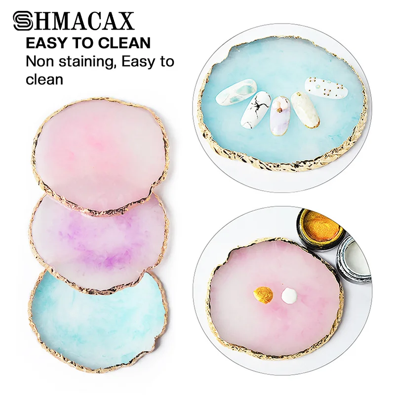 Resin Agate Stone Nail Art Palette False Nail Tips Mixing Color Drawing Pallet Gel Polish Display Shelf Manicure Tool