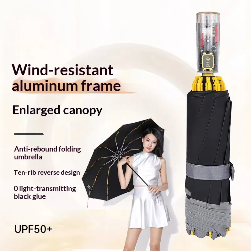 

10-bone reverse anti-rebound automatic umbrella, thickened black rubber sunscreen and UV protection large umbrella