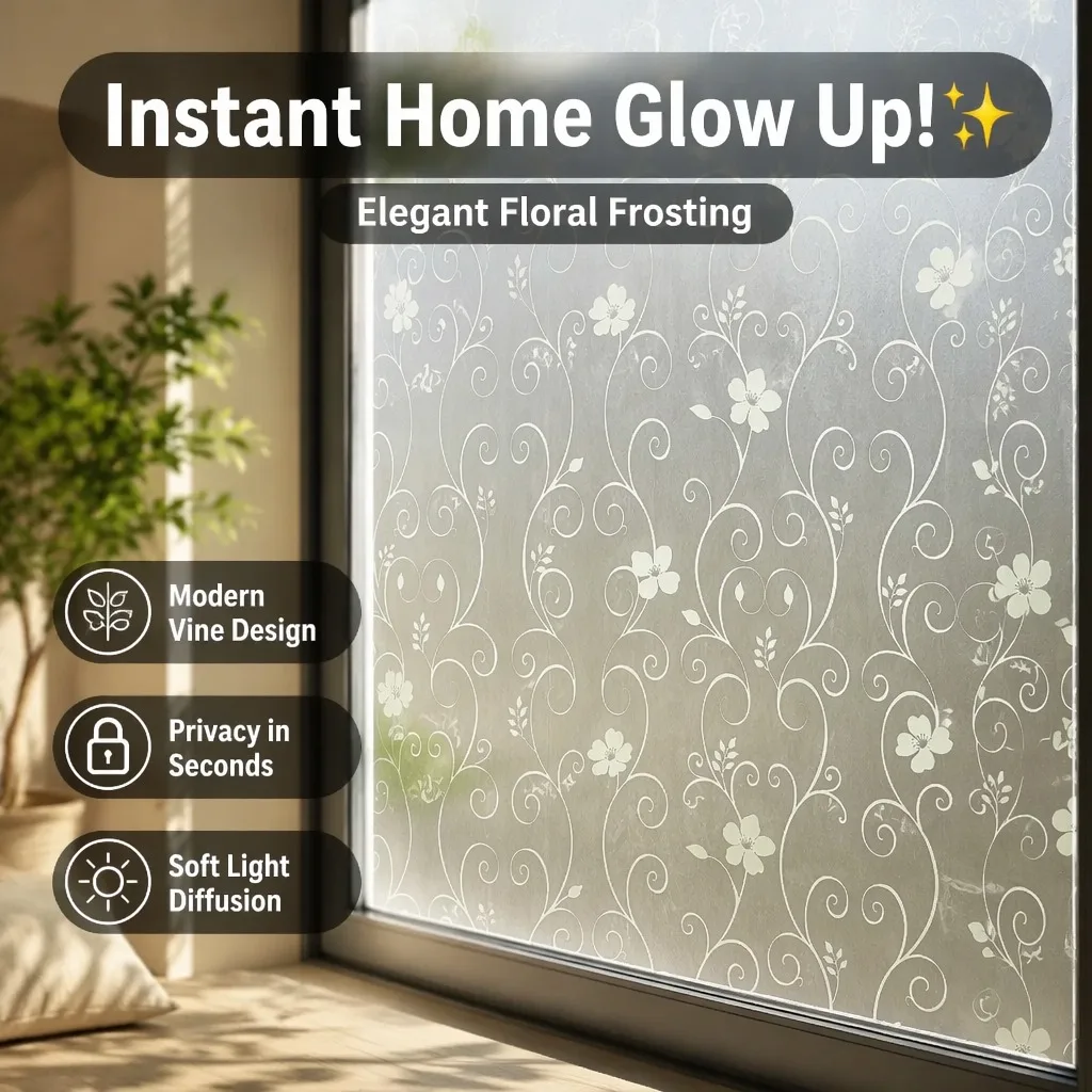 Decorative Privacy Window Decal Self Adhesive Sun Blocking Window Sticker Energy Saving PVC Window Film for Home for Glass Door