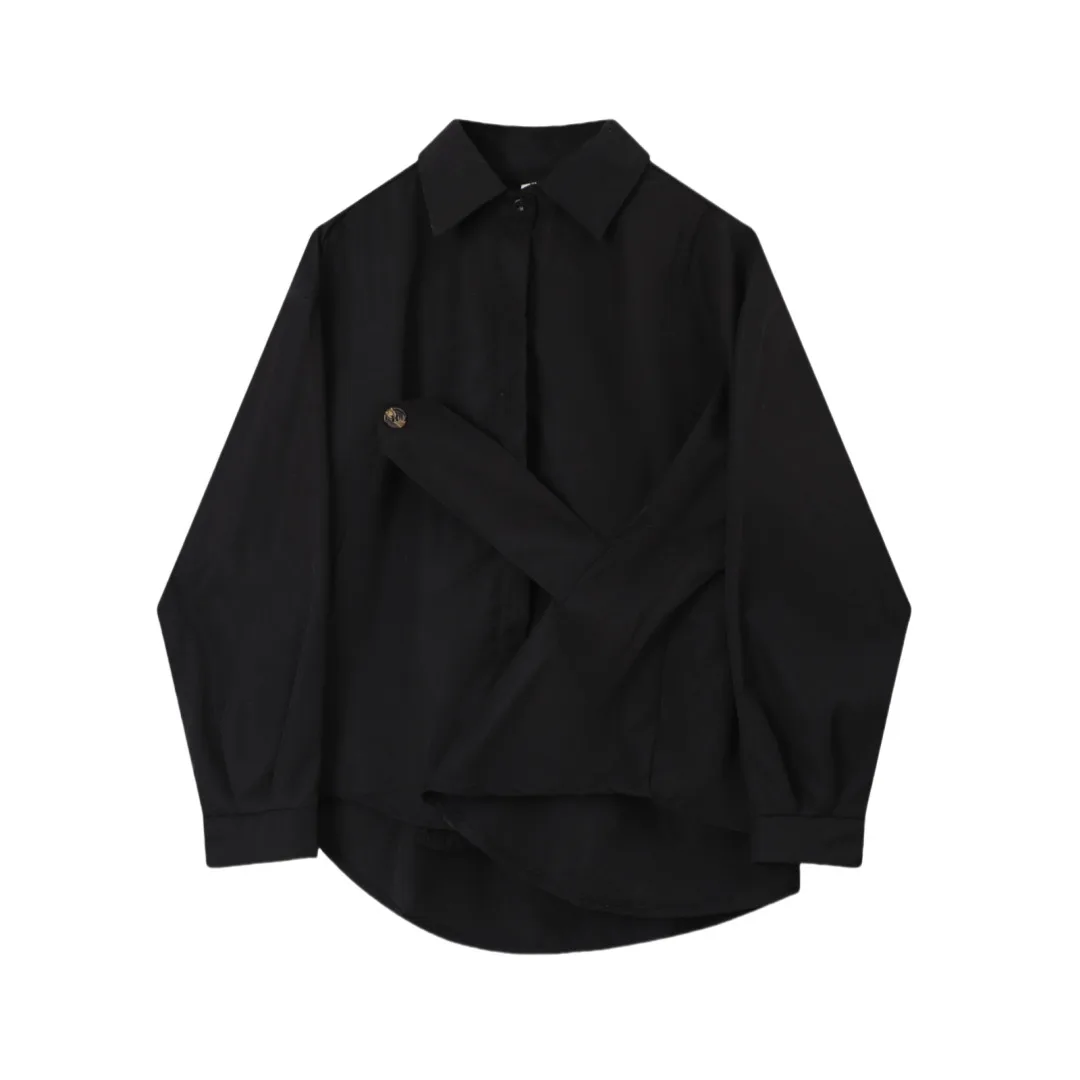 Women's Dark Japanese Irregular Shirts Spring Autumn Loose Slimming Long Sleeve Black Blouse Niche Stylish Design Top