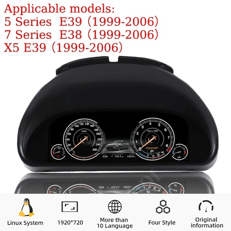 10.25" LCD Digital Instrument Cluster For BMW 5 7 Series X5 E53 E39 E38 1999-2006 Virtual Cockpit Speedometer Counter Dashboard view 2