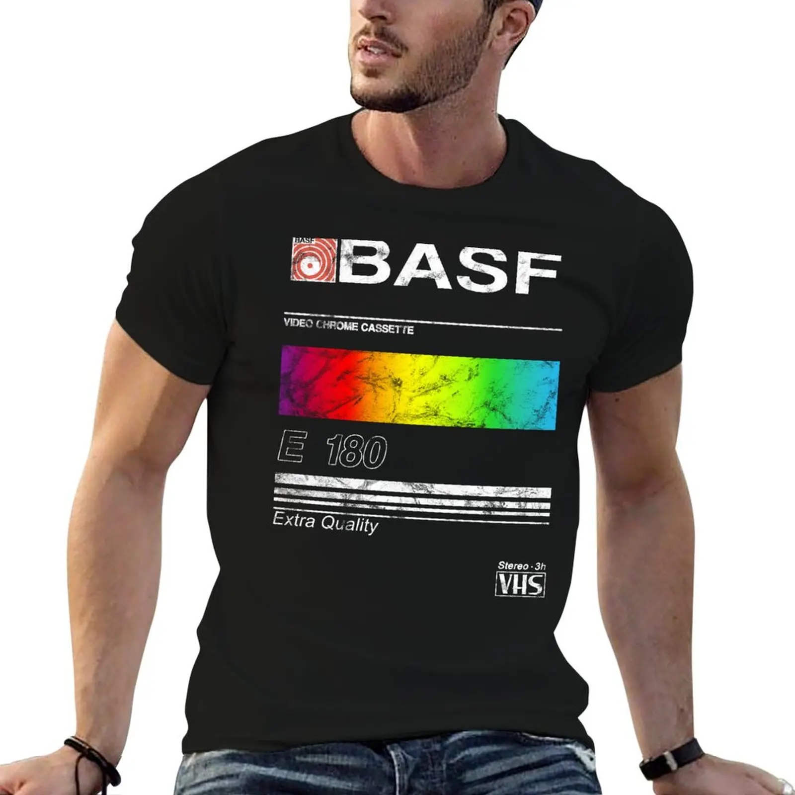 Camiseta BASF Vintage VHS Cover para hombre, camisetas de anime 100% algodón para hombre, camisetas para hombre, camiseta suave de algodón