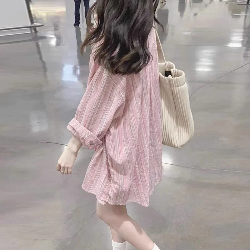 

Korean Style Fashion Students Classic Camisas Mujer Ins Striped Shirts Women Aesthetic Loose Sweet Spring Daily All-match Casual