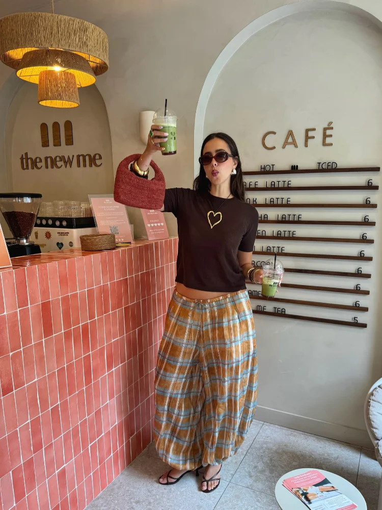 

Women Checkered High Waist Bloomers Fashionable Lace Up Long Lantern Pants 2025 Chic Daily Commuting High Street Loose Outerwear