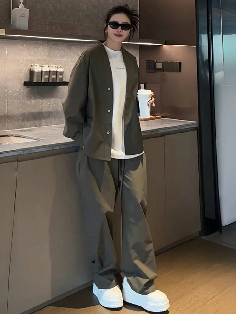 

Spring New Sle Men's Casual Two-Piece Set Pure Color V-Ne Jaet Loose Fit Comfortable Cotton Long Sve Spring Outfit