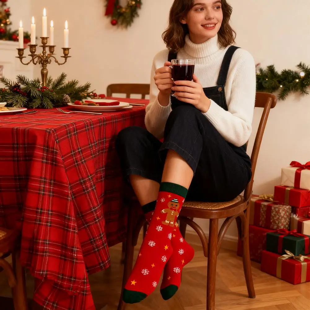 4 pares de calcetines de Navidad Año Nuevo divertido copo de nieve cerveza Santa Claus alce nieve algodón calcetines felices hombres dibujos animados mujeres calcetín