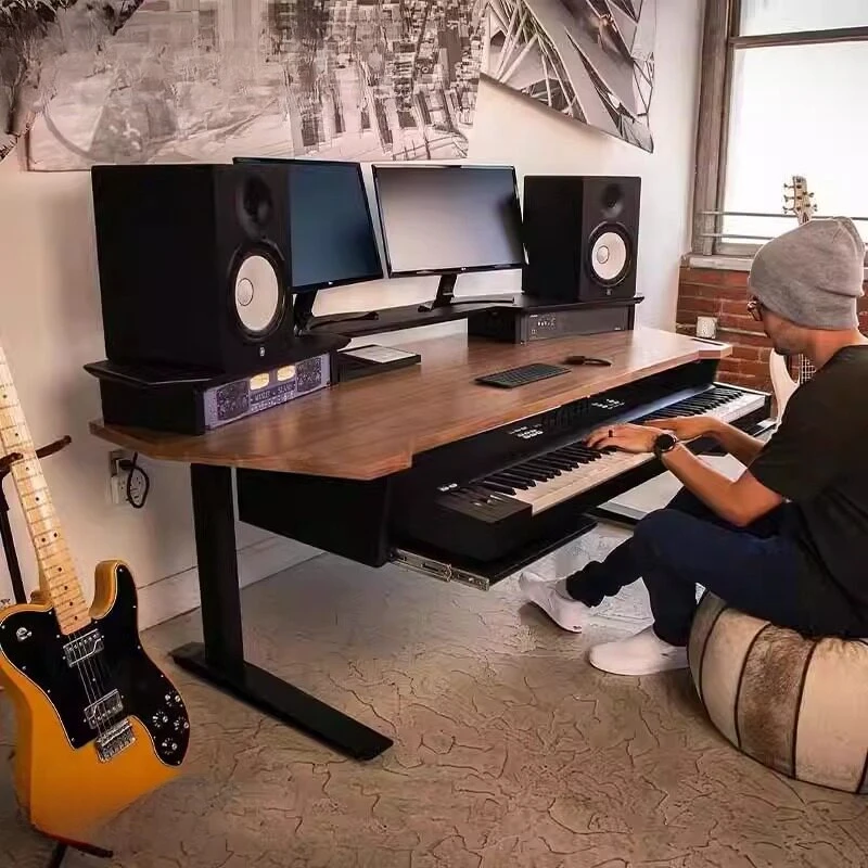 Solid Wood Minimalist Music Production Desk Recording Studio Mixing Workbench Electronic Keyboard Table For Home Audio Studio