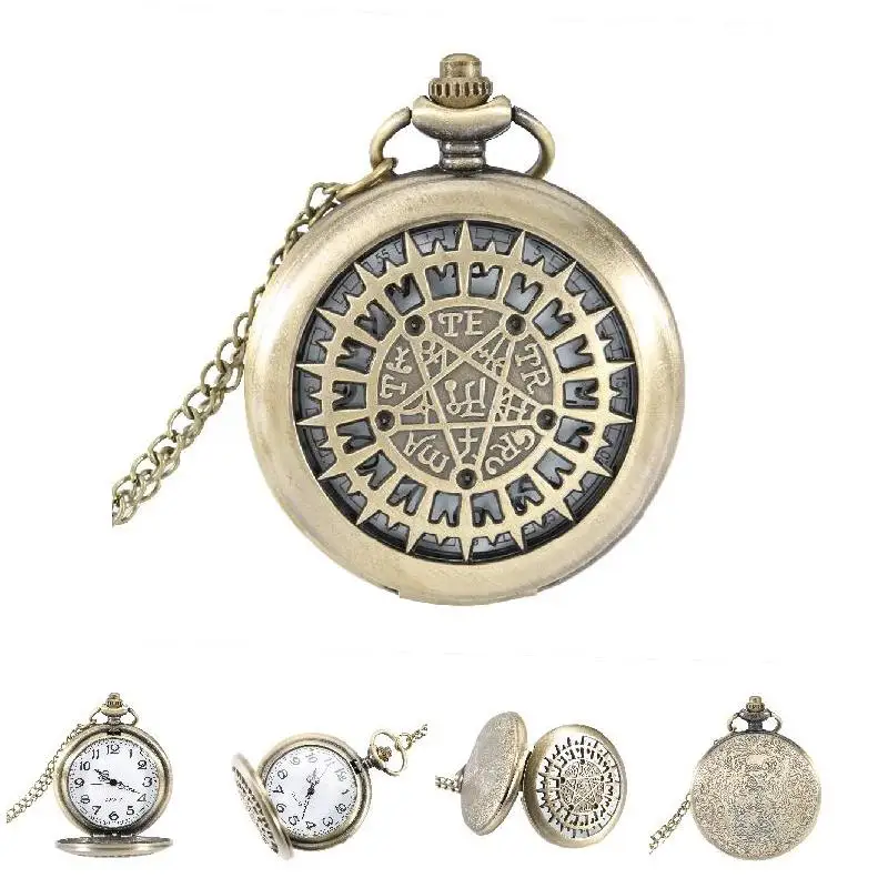 Orologio da taschino al quarzo con stella a cinque punte alla moda, collana con ciondolo, quadrante con bussola, orologio da taschino a catena, per