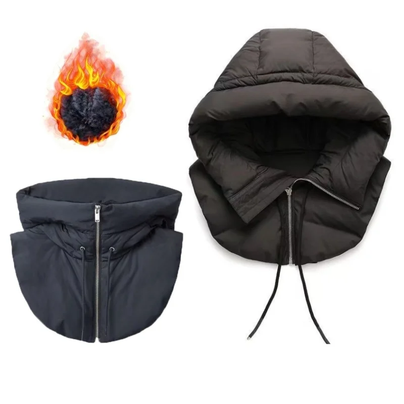 Ultralight Down Hooded Hats Drawstring Removable Neck Cover Scarf Balaclava Hat Zippper Coat Short Tank Top Women's