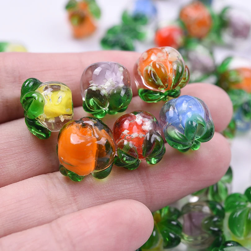 6pcs Mix Colorful Handmade Glass Persimmon Spacer Beads For Jewelry Making Bracelets Fruit Charm Loose Bead DIY Earring Keychain