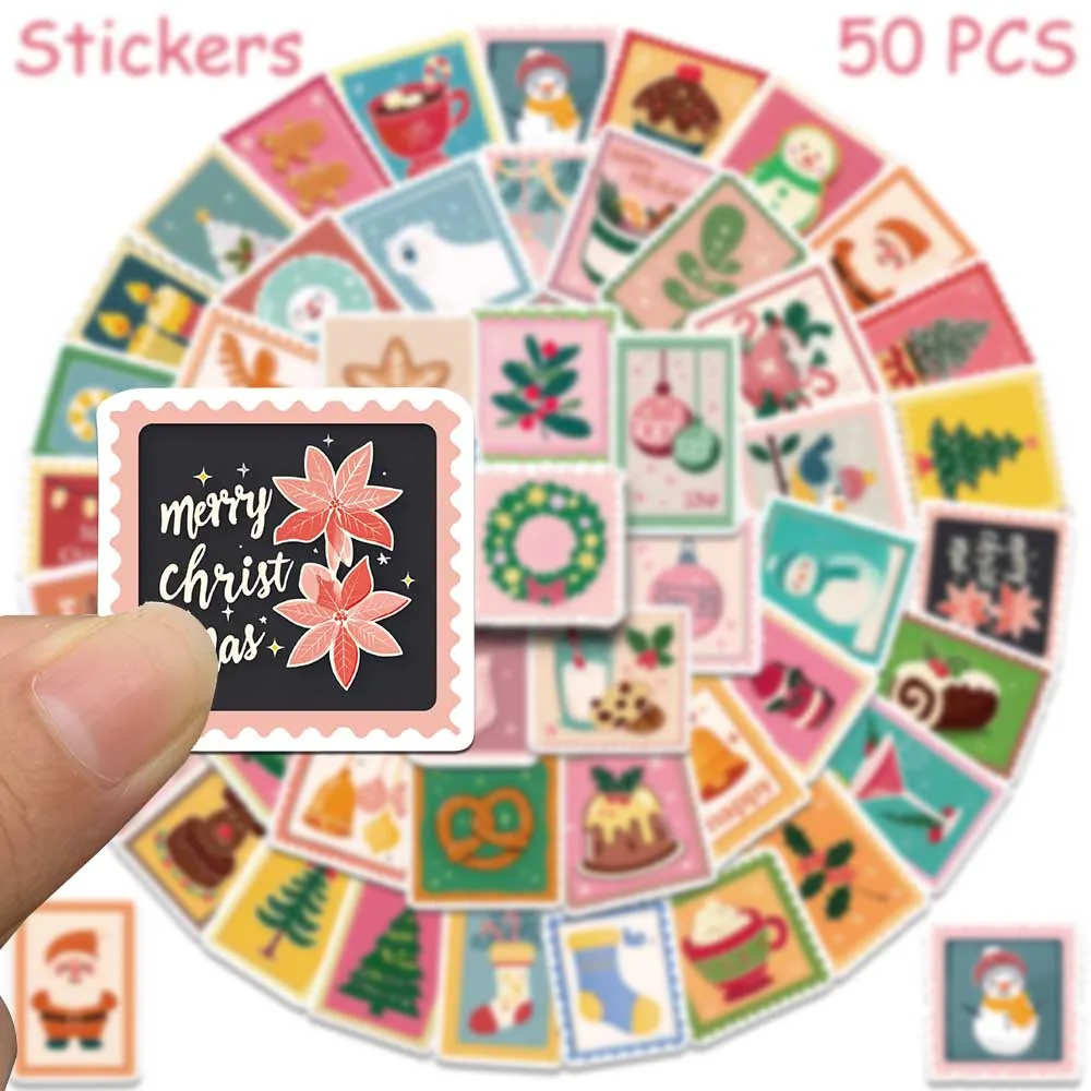 50 stücke Weihnachten Stempel Graffiti Aufkleber Aufkleber Für Telefon Brief Sammelalbum Koffer Skateboard DIY Cartoon Wasserdichte Aufkleber – Detail 6