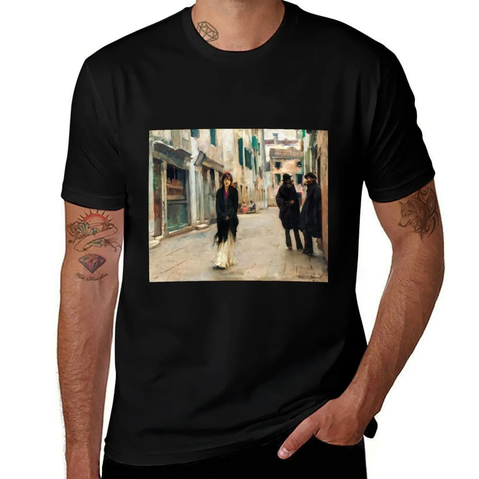 

Street in Venice (1882) by John Singer Sargent T-Shirt plus size tops anime t shirts animal prinfor boys mens t shirt graphic