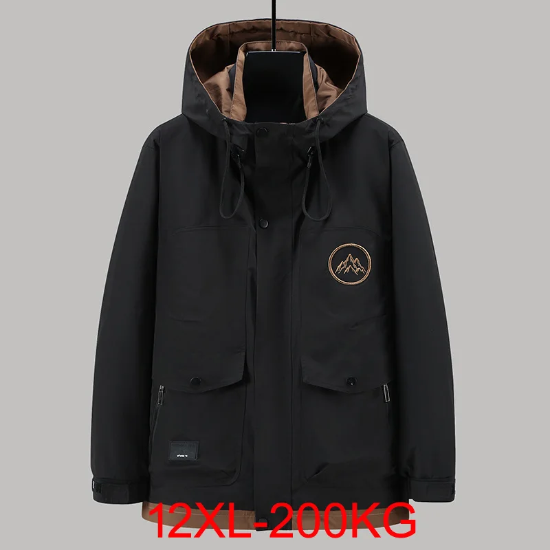 Men fat plus size down jacket assault autumn and winter three in one detachable inner liner windproof casual hooded 200kg 12xl