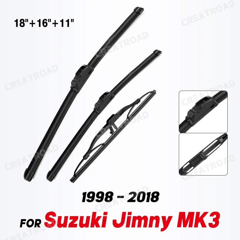 

Wiper Front & Rear Wiper Blades Set Kit For Suzuki Jimny MK3 1998 - 2018 Windshield Windscreen Window Brush 18"+16"+11"