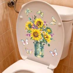 Sunflower Vase Wall Stickers Toilet Bathroom Decor Living Room Cabinet Home Decoration Beautiful Flowers Self-adhesive Wallpaper