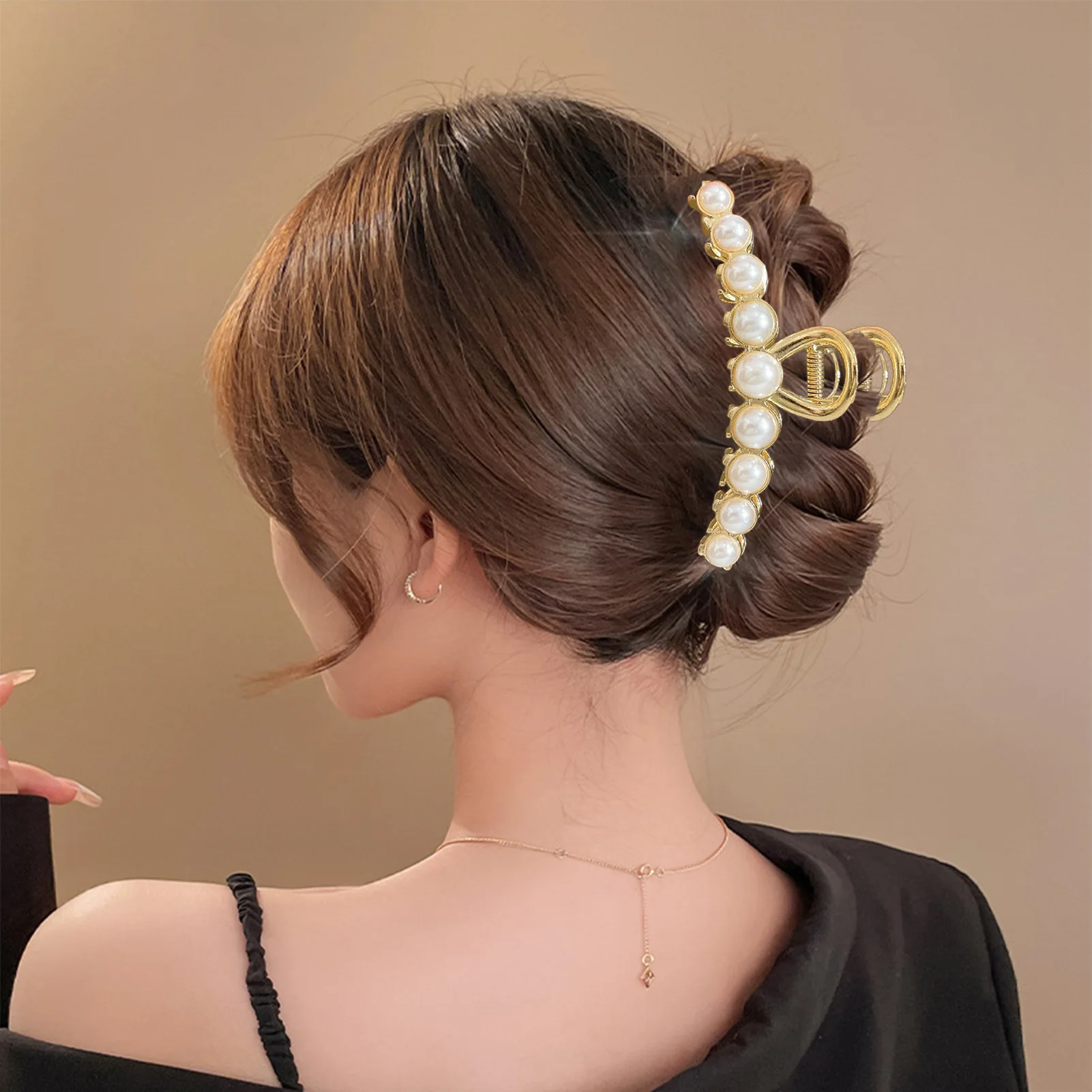 

Elegant Pearl Hair Claw for Everyday Updos and Half Up Hairstyles, Strong Grip Resin Shark Clip for Women