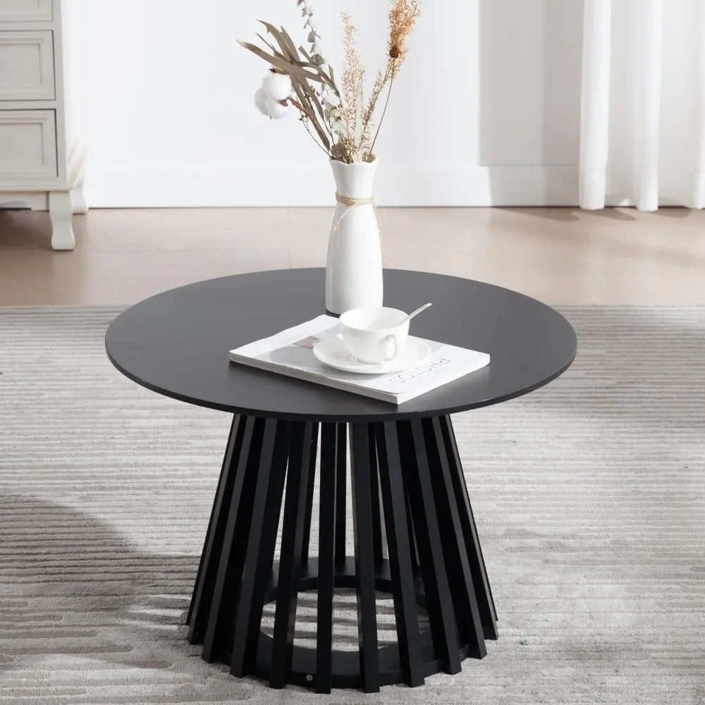 

Round Coffee Table, 24 Inch Modern Small Side Table for Living Room, Black