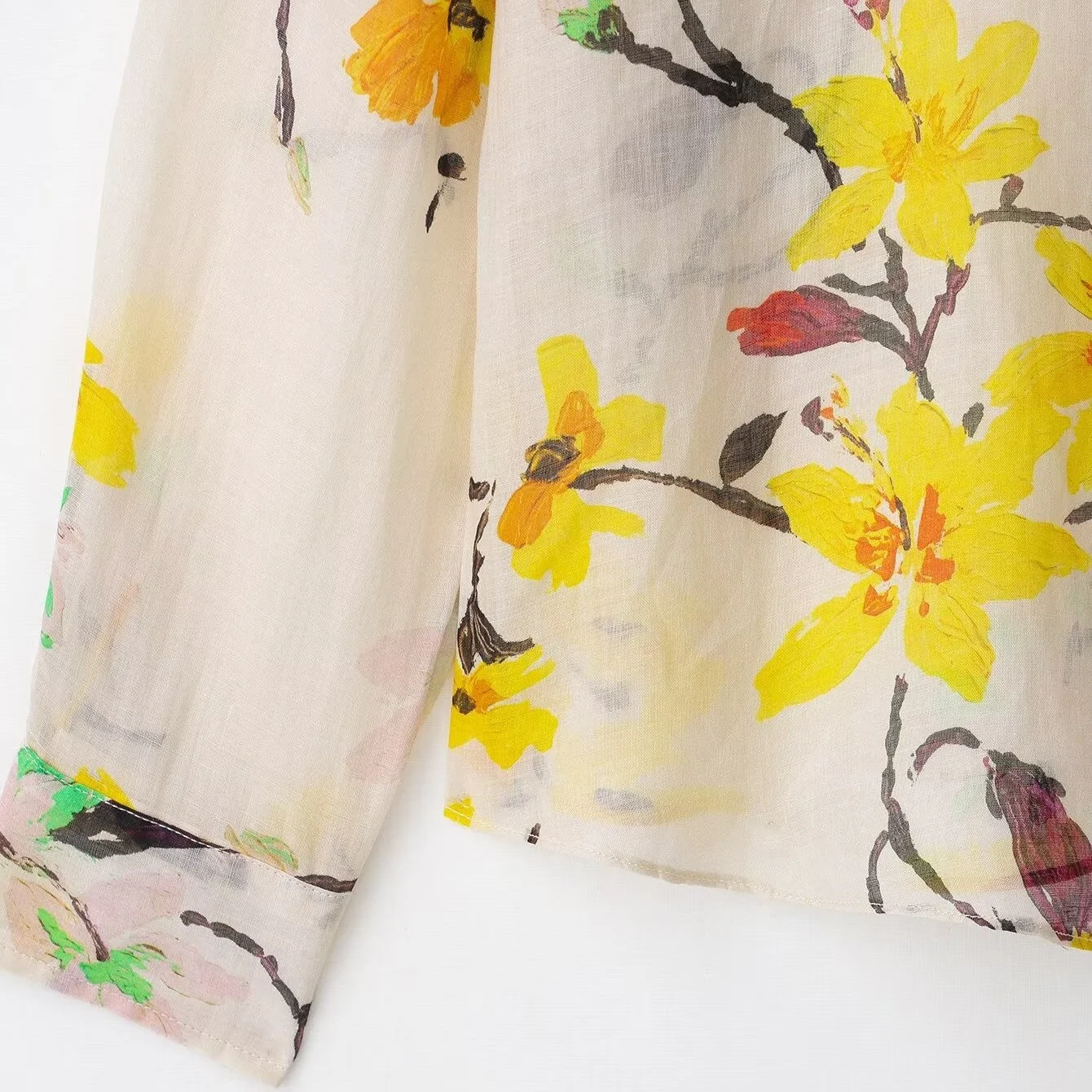 JNLEAOG Autumn New Women's Faion Design Sense Linen Flower irt Casual Loose Polyester Fiber Long Sve Button Print