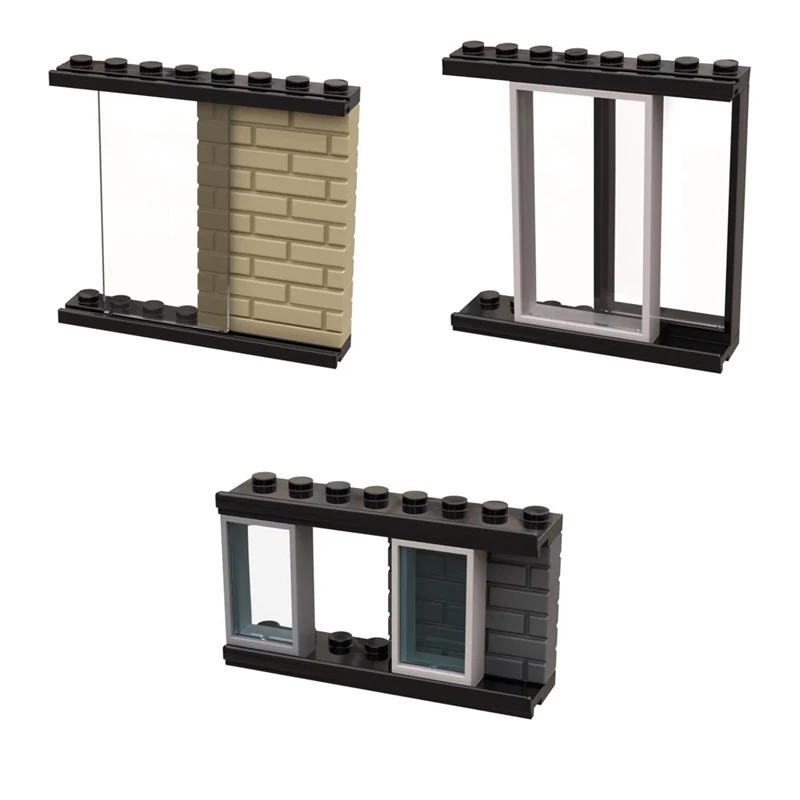 Sliding Door Window Set With Rail Transparent Glass Building Blocks Brick MOC Parts DIY Toys For Creative House Store Villa