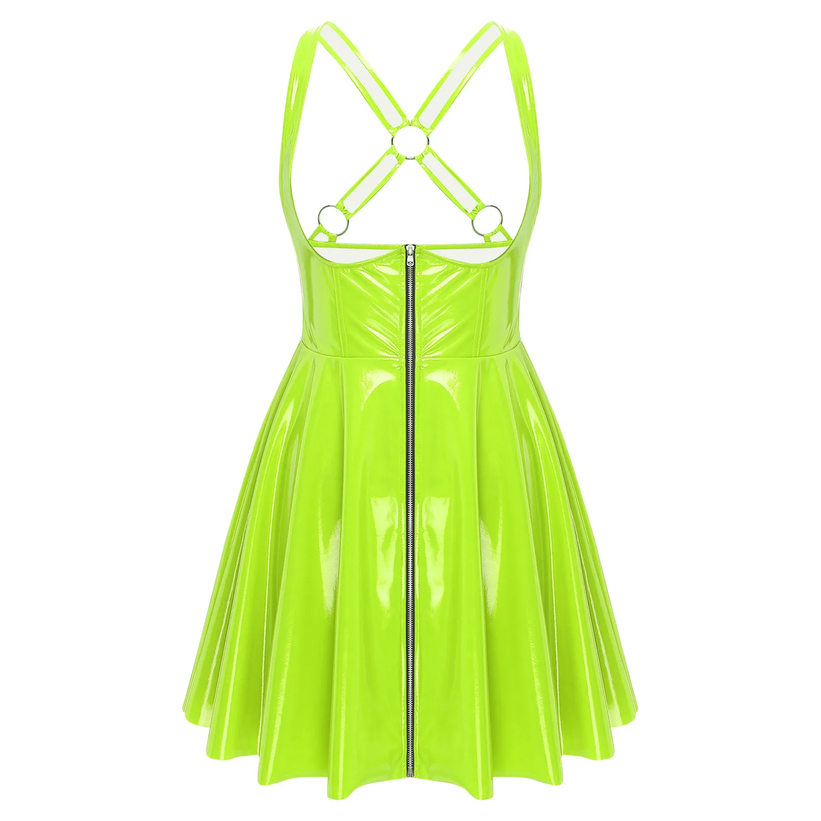 lime green latex dress Buckle Halter Slit Dress XS / Red main image 0
