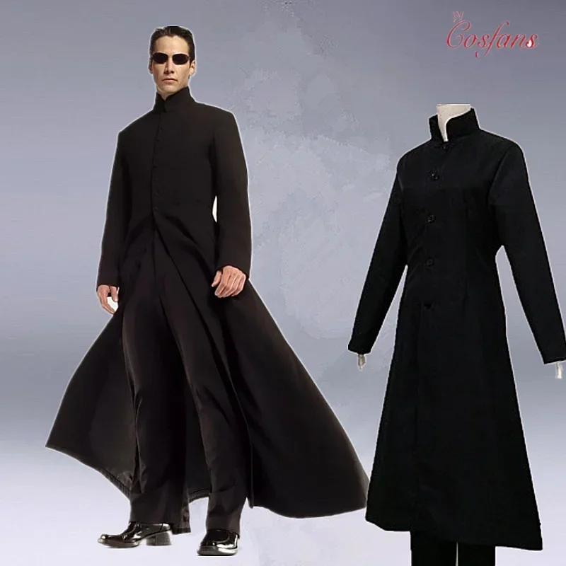 Matrix Custom Black Neo Trench Only Coat Halloween Cosplay Costume B12