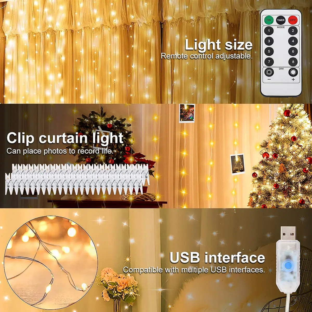 صور كليب الستار الجنية أضواء USB LED مع 20 هوك 8 طرق أضواء للجدار غرفة نوم حفل زفاف لتقوم بها بنفسك زينة عيد الميلاد