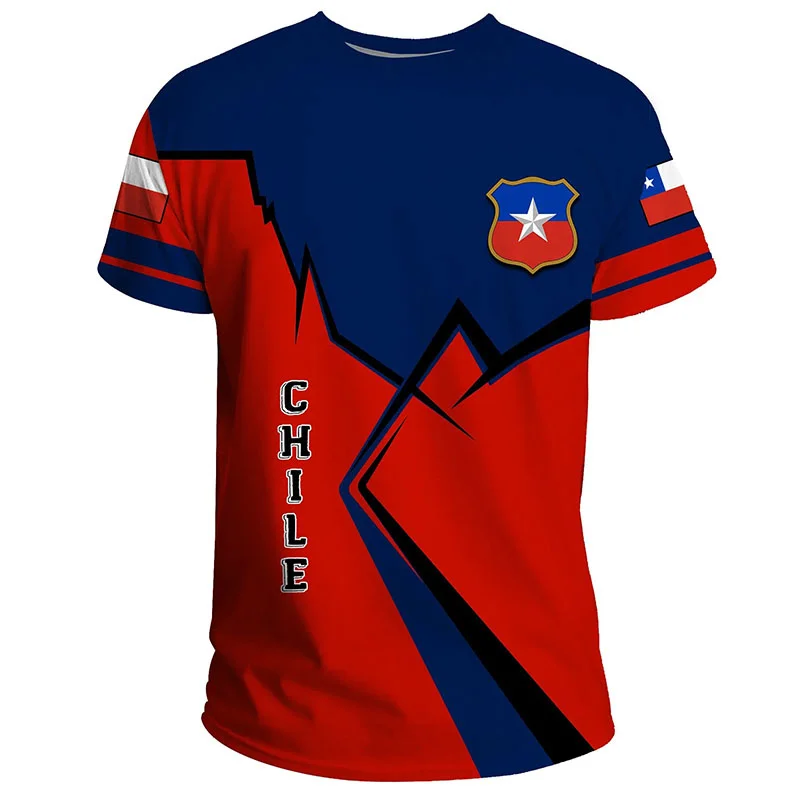 Summer New 3D National Flag Of Chile Print T Shirt Chile Emblem Graphic T-shirts For Men Kid Fashion Cool Vintage Short Sleeves