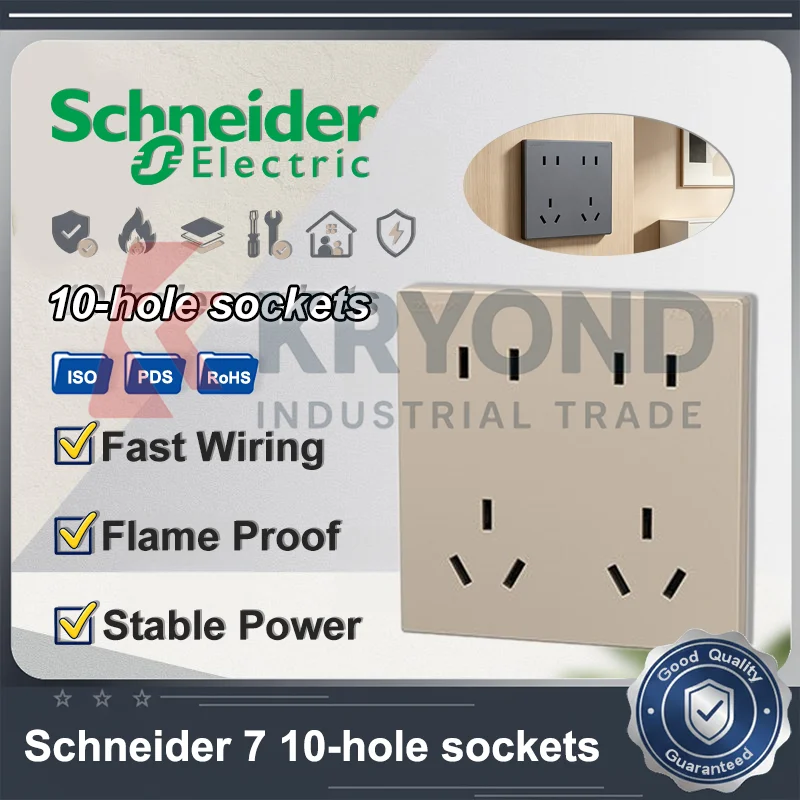 

Schneider Electric 86 Type Wall Switch Socket Panel Seven Hole Ten 10A Home Wiring Outlet Universal Safe Durable Flame Resistant