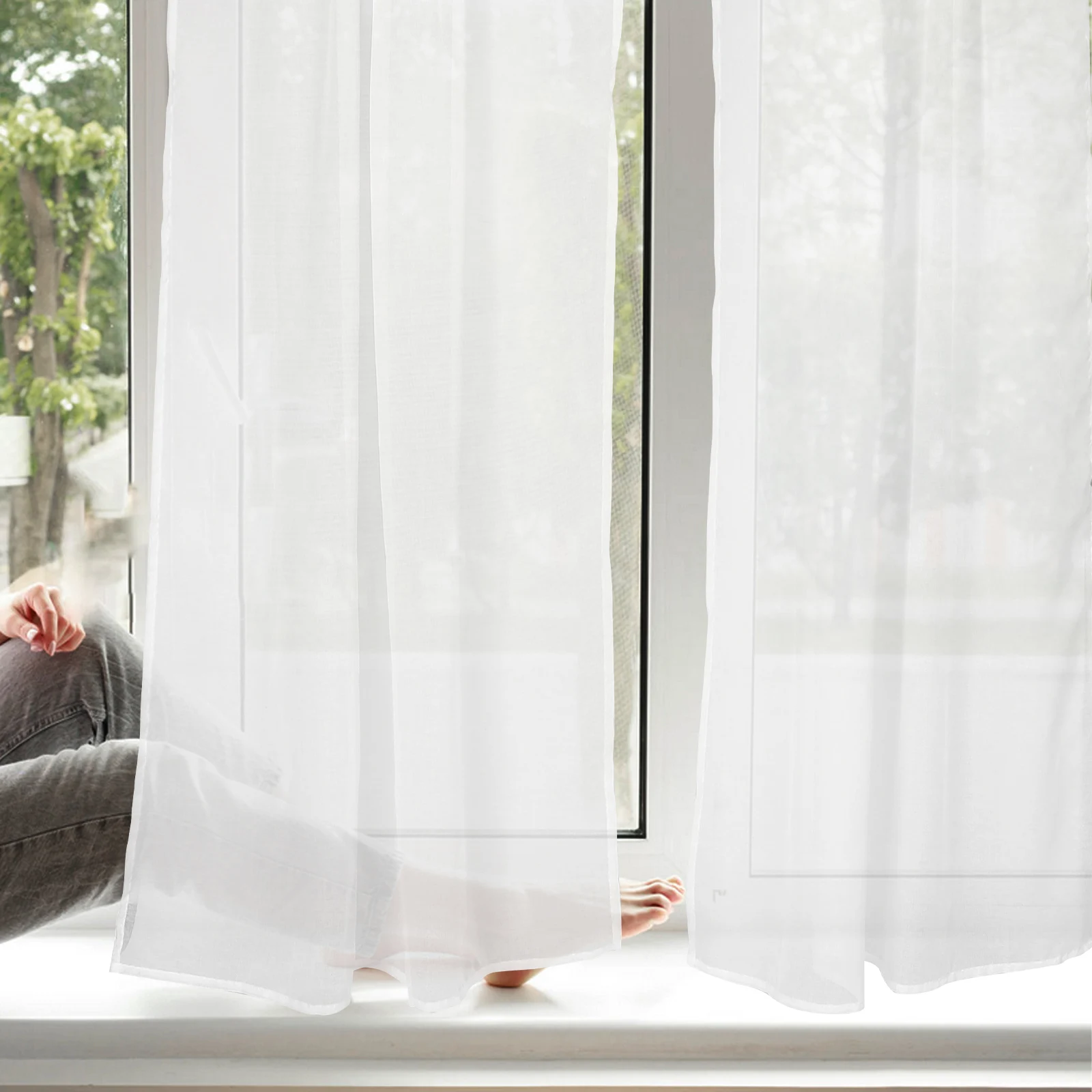 

2Pcs White Curtains Semi Light Filtering Soft Gauze Window Drapes for Bedroom Living Room Wedding Backdrop Photo Shoot Decor