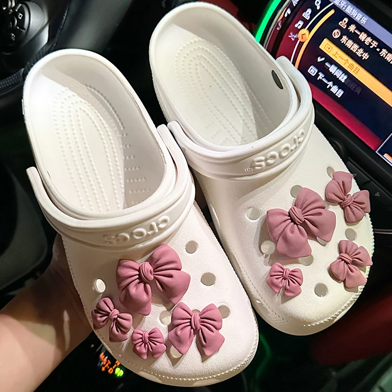 Gummi lila Bogen Schuh Charme DIY Schuh dekorationen Knopf Zubehör für Bogg Bag Slides Sandalen Clogs Kinder Geschenke
