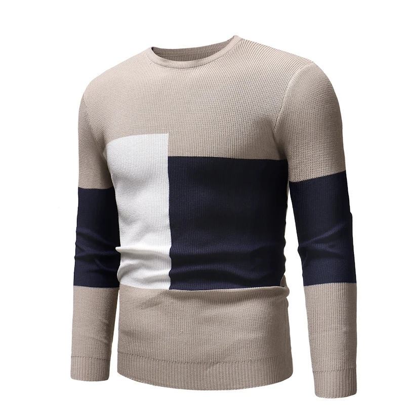 

Faionable Color Blo Men's Knitted Sweater round Ne Pullover Slim Fit Base Layer Autumn Winter New Arrival Street Sle