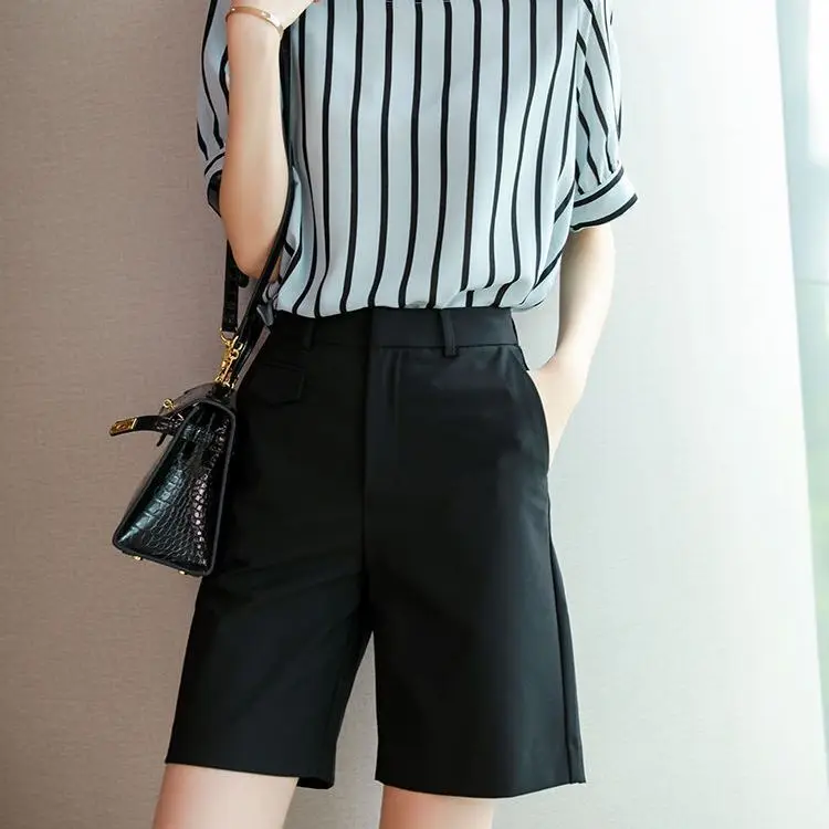 Spring and Summer New Loose High Waist Slimming Straight-leg Casual and Fashionable Korean Casual Five-point Pants Medium Pants