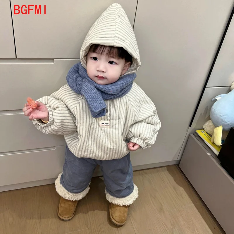2026 Winter Cotton Filling Fixed New Kids Korean‑Style Pullover Hooded Cotton Coat, Boys Girls Winter Bread Puffer Jacket 1-7Yrs