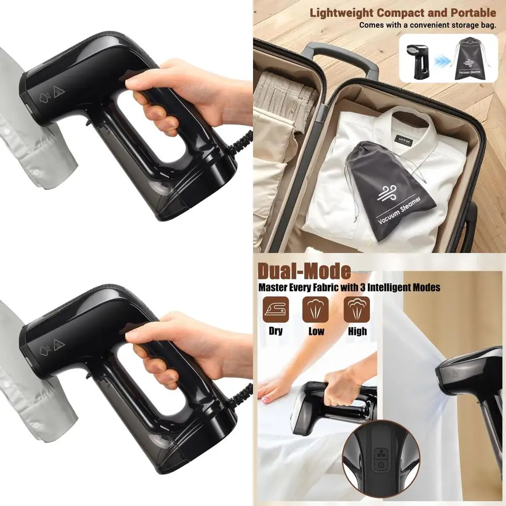 

Портативный ручной отпариватель для одежды с двумя режимами работы, мощность всасывания 3200 Па, LED-дисплей, для путешествий, отпаривание и глажка в одном, резервуар 160 мл (110-120 градусов Цельсия)