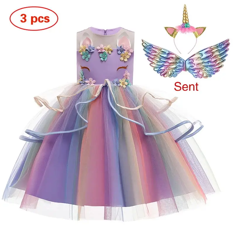 Baby Girls Unicorn Tutu Dress Pastel Rainbow Princess Girls Birthday Party Dress Children Kids Halloween Unicorn Perform Costume