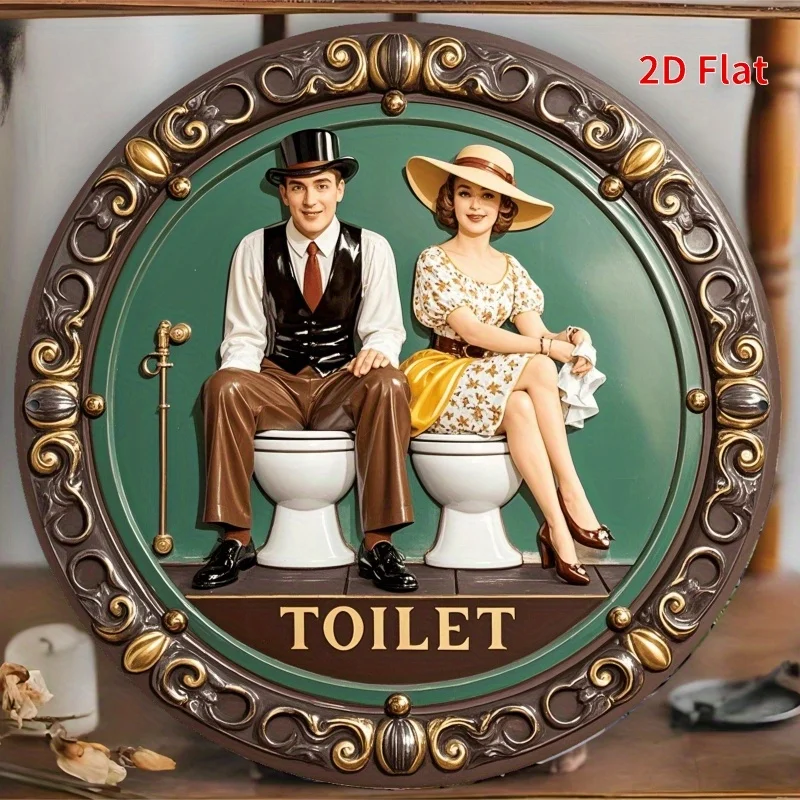 2D Flat, 2D Plane - [2D Plane] 8.0x8.0inch 2D Metal Decorative Art, Featuring an Elegant Vintage Restroom Sign Theme, High-defin