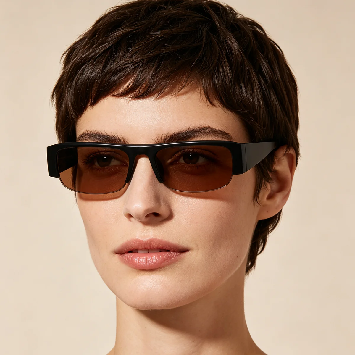 Small Frame Square Sunglasses, Retro Half Frame Minimalist Narrow Frame Glasses, Natural Looking Artifact, Flat Lens