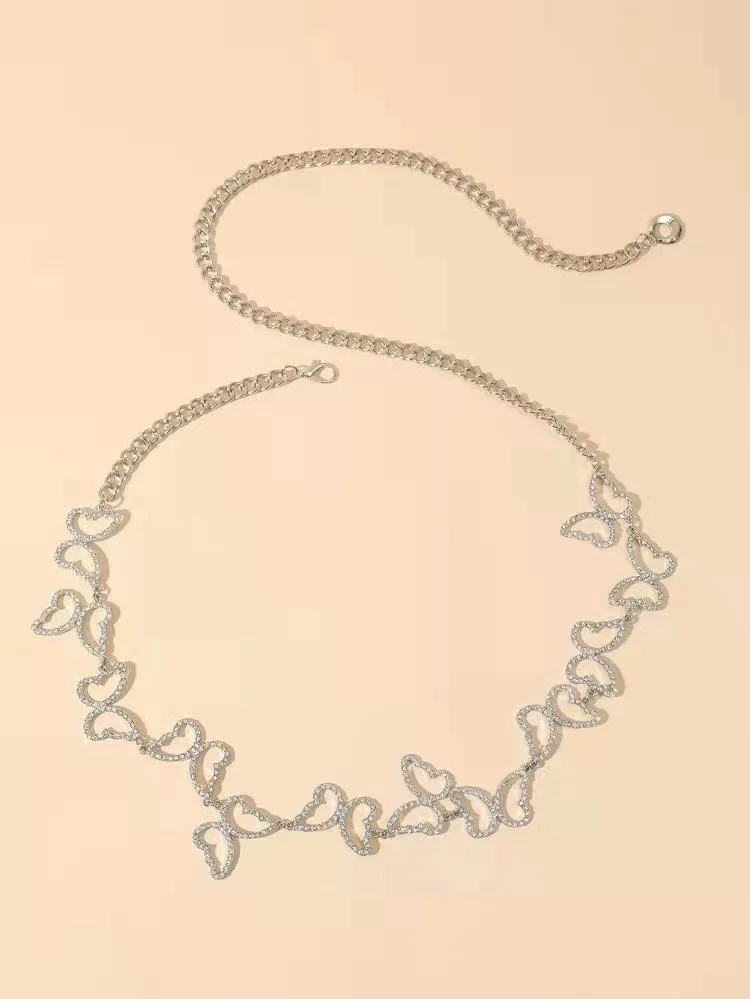 

Fashion Rhinestones Decor Sliver Metal Alloy Dress Butterfly Waist Chain Belt female