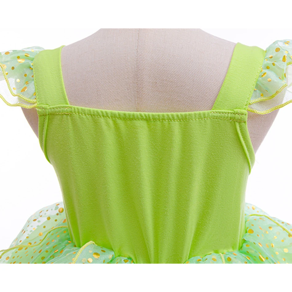 Halloween Tinker Bell Costume Girls Green Elf Fairy Dress Kids Sequin Green Mesh Puffy Ball Gown Children Dance Clothes