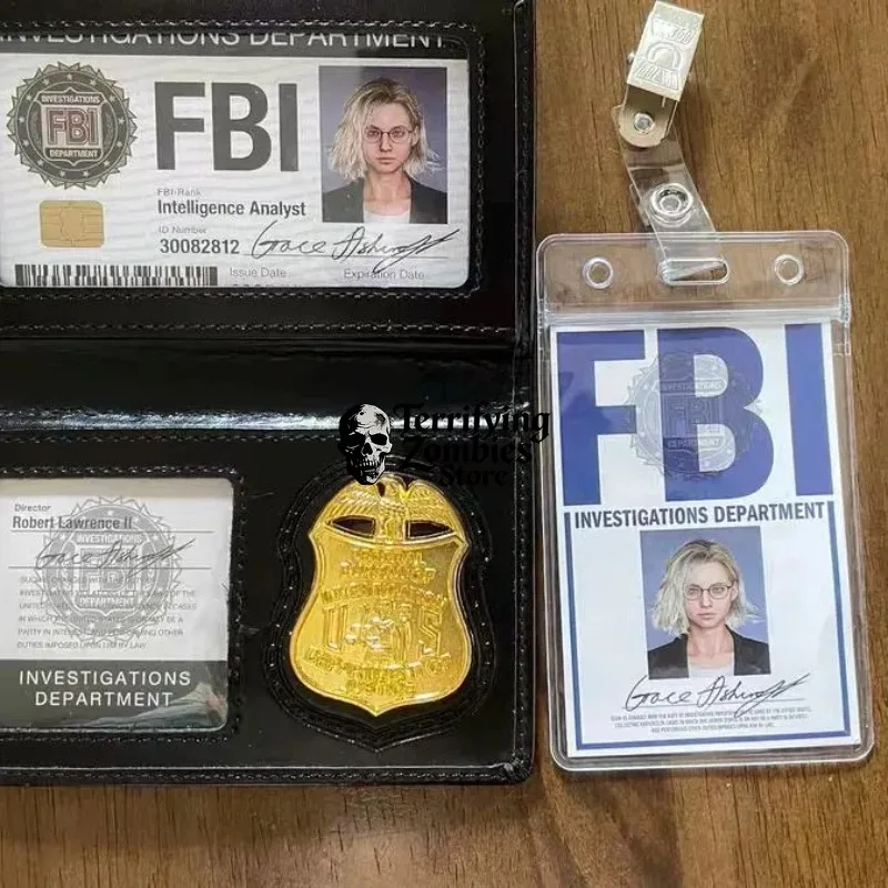 

Resident Evil 9 Requiem Grace Ashcroft Cosplay Leather ID Wallet and Metal Badge Lanyard 1:1 Replica RE9 Game Prop Gift