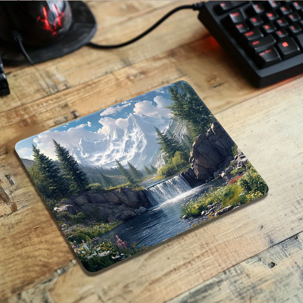 

Non-Slip Gaming Mouse Pad Lush Mountain River Landscape Washable Desk Mat Small Office Gaming Setup Mouse Pads Desk Computer