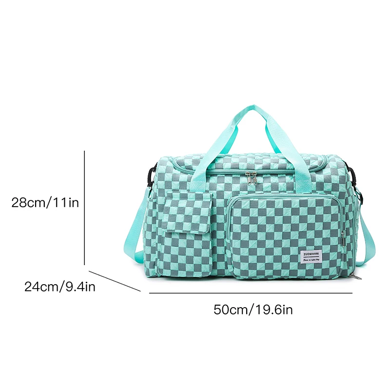 HOCODO Large Capacity Checkerboard Pattern Duffle Handbag, Lightweight Travel Luggage Storage Bag, Portable Sports Fitness Bag