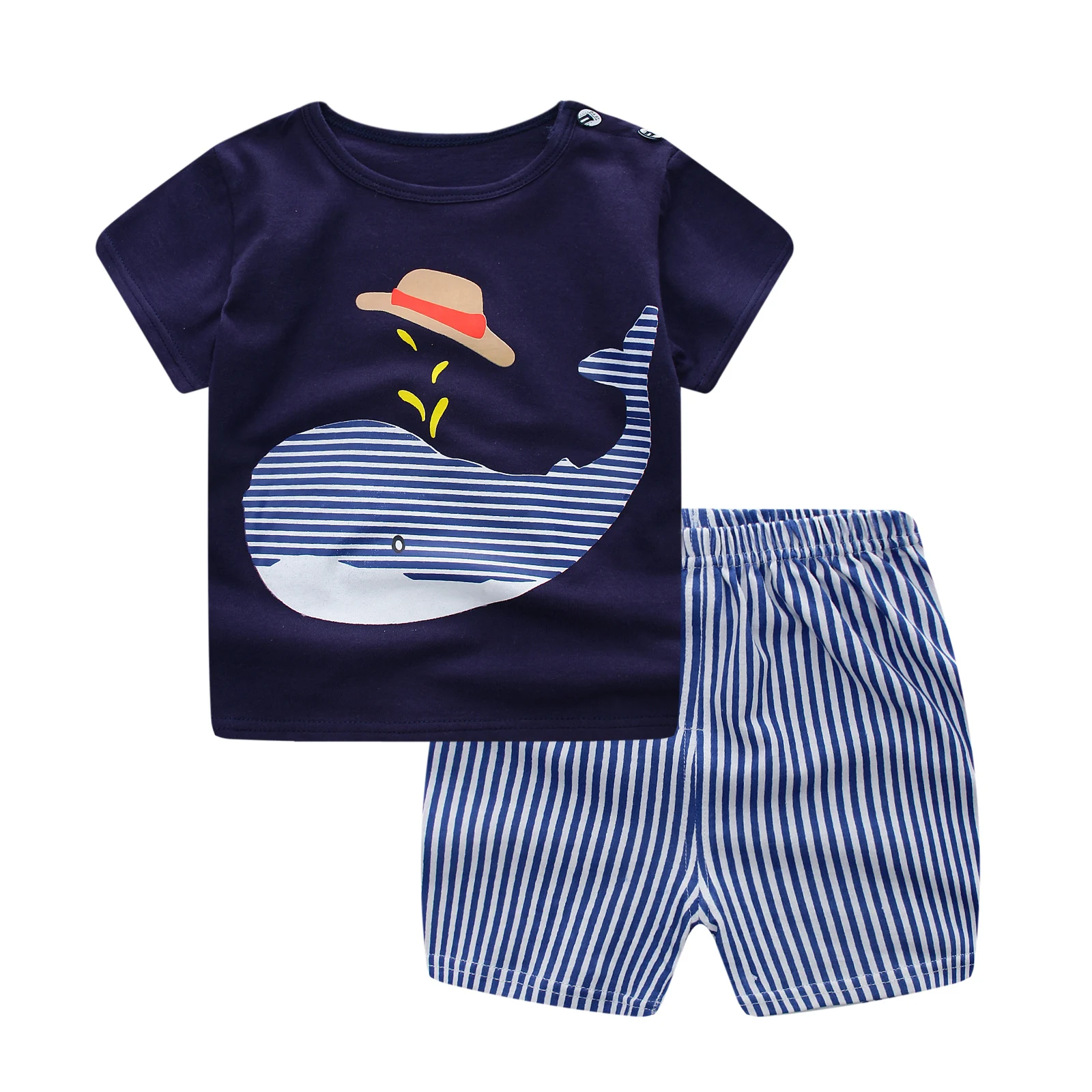 Trendy Summer Clothes Boys Babies Short Sleeve Tshirt Loose Shorts Two Piece Set Toddler New Design Tracksuit Round Neck Tees