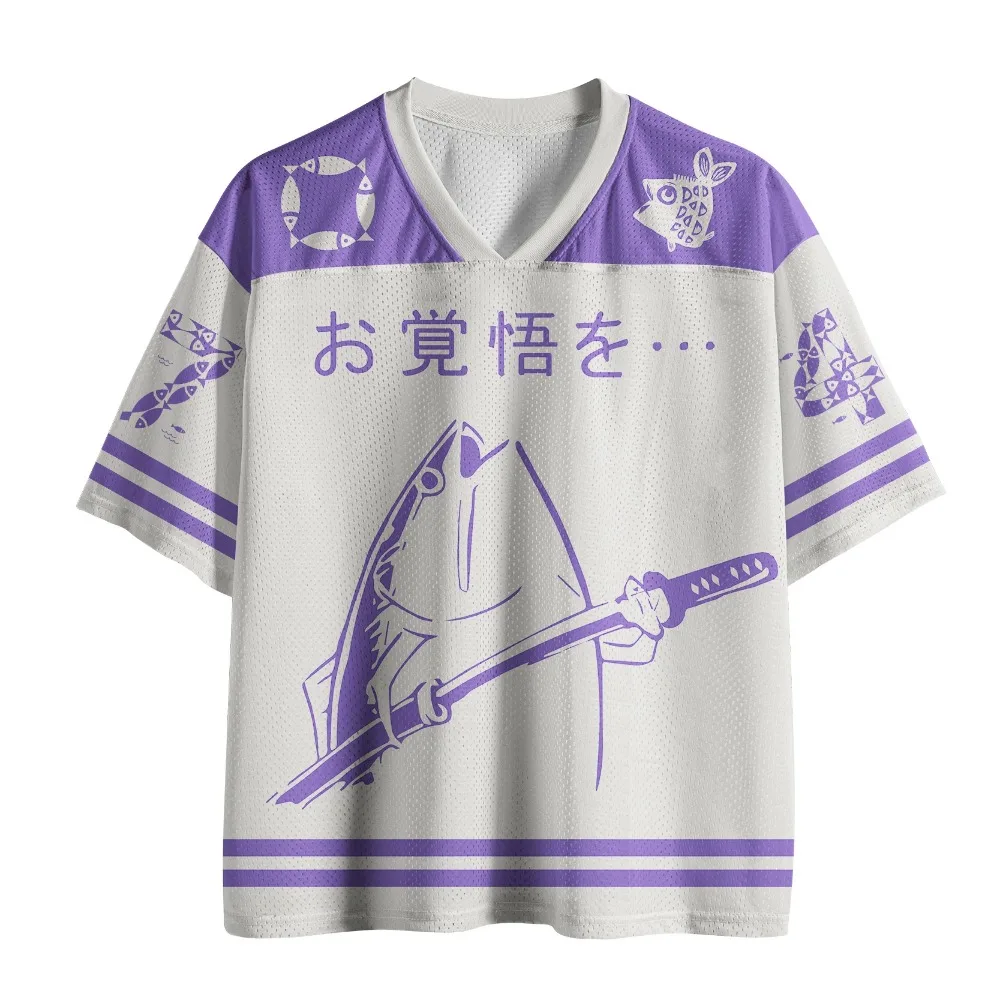 Fun Samurai Fish 3D Print  Breatha QuickDry Men's Women's V-Neck T-Shirt Street Casual Sports Harajuku Y2K Parent-child Clothing