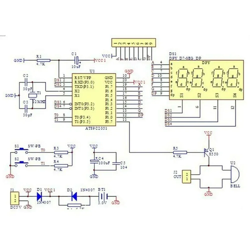 Imagem -03 - Bits Kit Relógio Eletrônico Digital Módulo Faça Você Mesmo Prática de Solda Habilidades de Solda Ysz4 1.2 mm de Espessura Pcb Fr-4 Board At89c2051